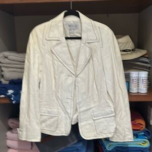 Worth size 16 100% leather jacket in white with black stitching